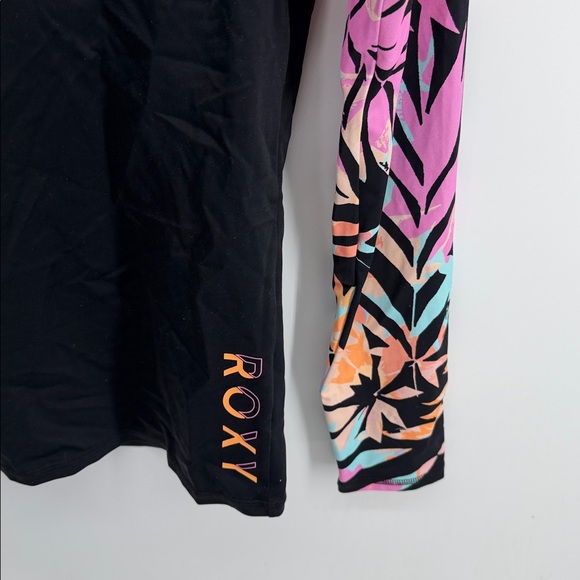 Roxy botanical palm leaf print crewneck stretch beach swim rashguard top sz L - Picture 4 of 8